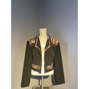 Women's Vintage City girl petites size 12 V dress jacket Black With Brown Design